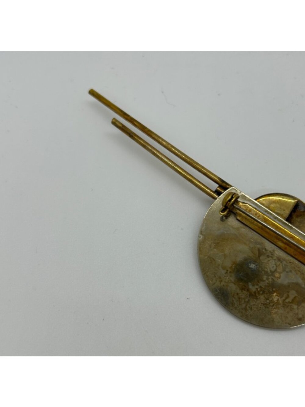 Vintage 1980s Modernist Silver-tone  & Brass Geometric Brooch Art Pin Mixed Meta - Picture 9 of 14